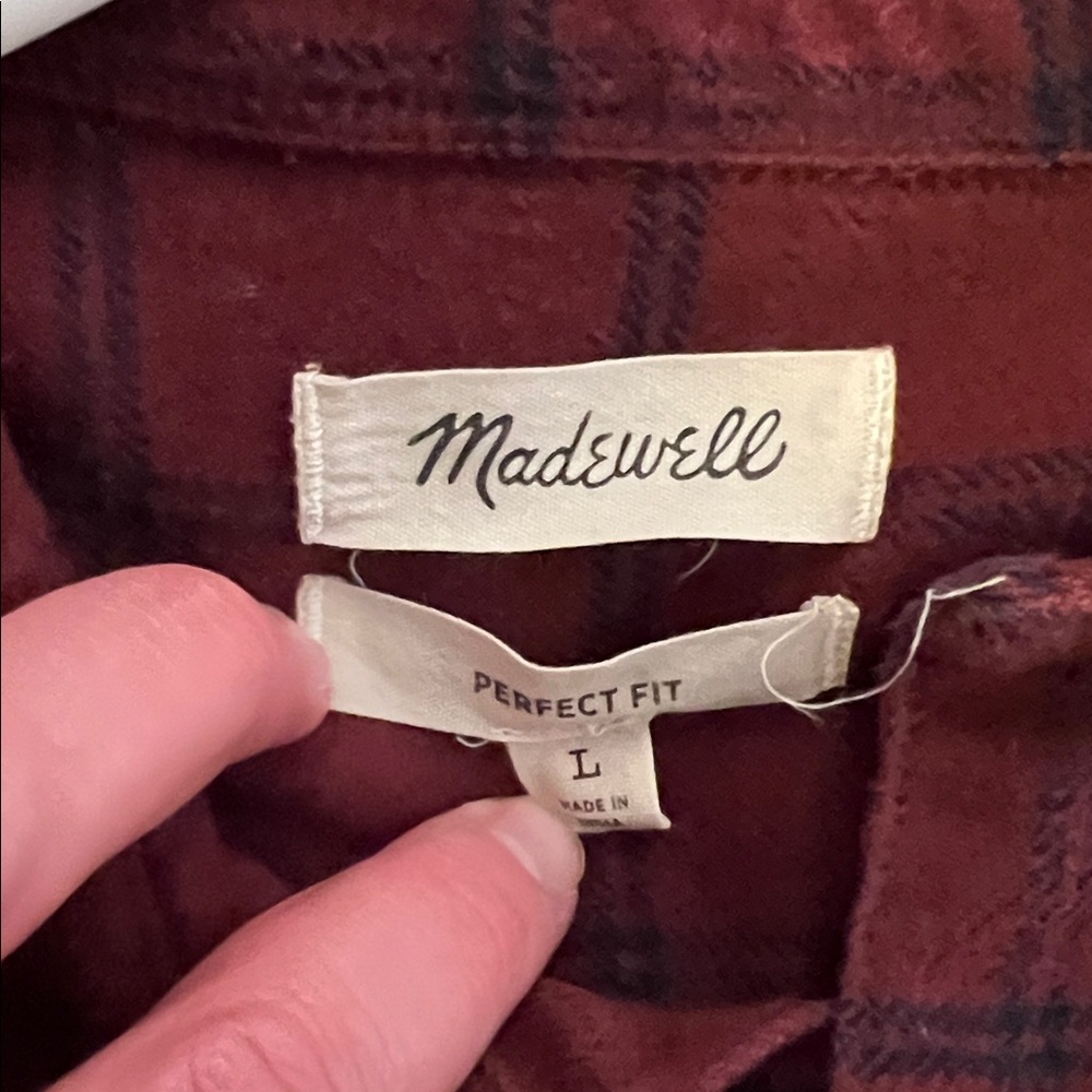 Madewell Men's Burgundy Checkered Flannel Shirt - Picture 3 of 4